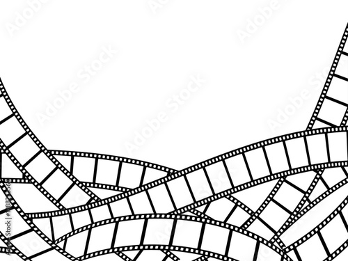 Curved film strips lay across a white background in neat waves Vector illustration