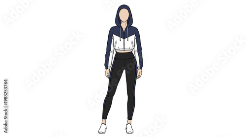 Fashion illustration of a woman wearing a sporty hoodie and leggings.