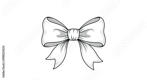 Beautiful white satin bow illustration with soft gray shadows and elegant curves isolated on a white background.