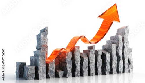 A graph with an orange arrow pointing up