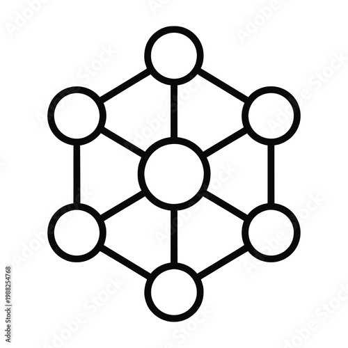 Black and white molecular structure with connected circles on a white background representing chemistry and science concepts