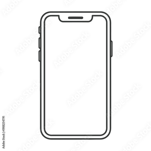 Smartphone device outline with blank screen and rounded edges on white background for mobile technology concepts