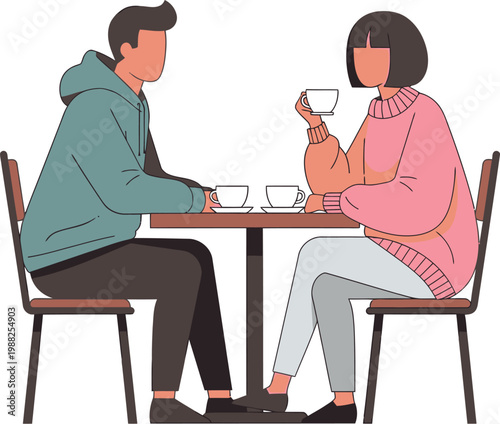 Friends enjoy a relaxing afternoon conversation while sitting at a cafe.