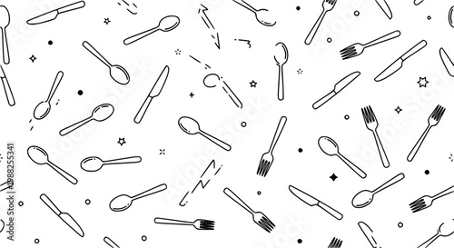 Scattered cutlery seamless pattern organic spoon fork knife vector background for cafe design