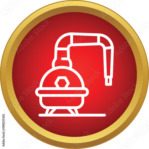 Honey extracting machine with a honeycomb cell symbol in a red and gold circle