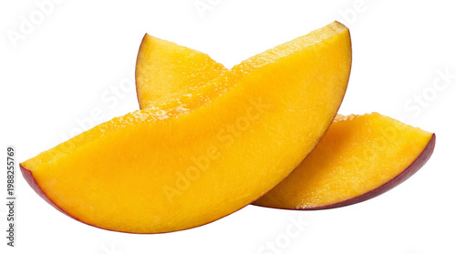 Two pieces of ripe sweet mango fruit on transparent background