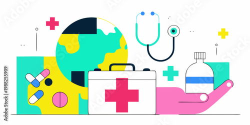 Healthcare and global well being a colorful modern illustration