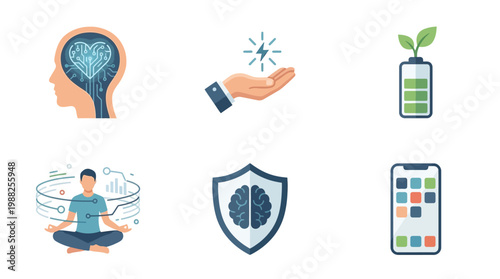 Conceptual icons human mind energy sustainability technology security interface