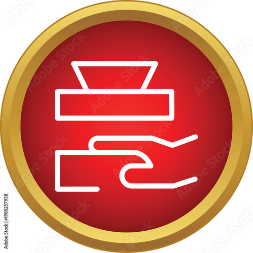 Red circular icon warning of hand injury from crushing machinery