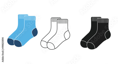 Sock illustration set with colorful and black and white designs