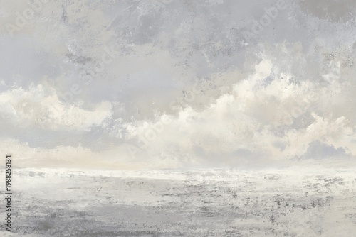 Abstract seascape with dramatic clouds over a misty horizon