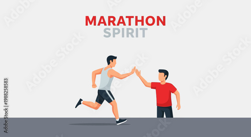 Marathon Runners High-fiving After Race Completion And Celebrating Success In Sport Competition