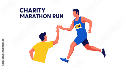 Marathon Runners High-Fiving in Energetic Sporty Style for Charitable Event