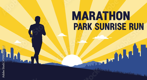 Marathon Sunrise Run Silhouette In Park Depicting Fitness And Event Promotion Design