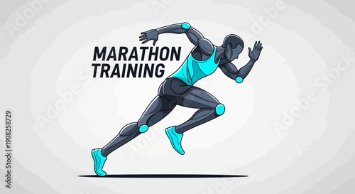 Marathon Training: Energetic Athlete Demonstrates Running Technique With Conceptual Design