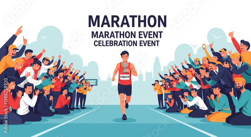 Marathon Victory Depicted: A Runner's Triumph Amidst a Cheering Spectacle