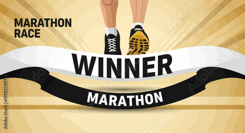 Marathon Victory Depiction: The Winner's Crossing, Triumph, and Celebration of Athleticism.