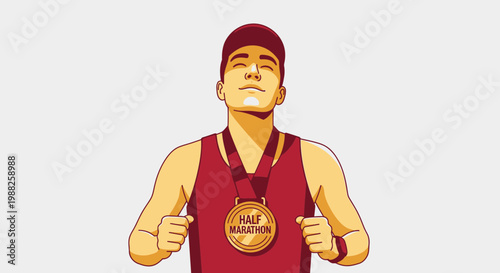 Marathon Winner Celebrating His Victory, Celebrating Athletic Achievements, A Graphic Illustration