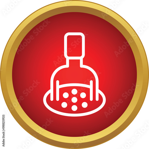 White outline potato masher making puree in a red and gold circle