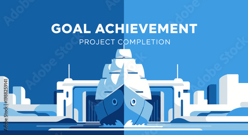 Maritime Metaphor Demonstrating Project Completion and Goal Achievement in Digital Graphic Design