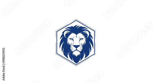 Majestic Lion Head Logo Inside Hexagon Framed With Artistic Elements For Brand Identity