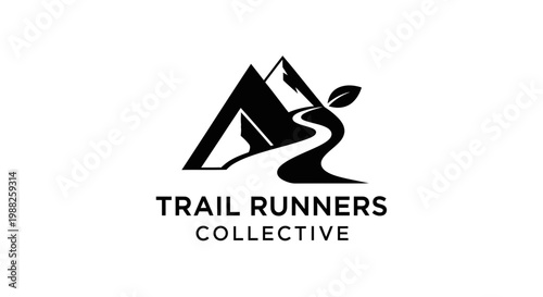 Minimalist Trail Runners Collective Logo Depicting Mountains, Nature, and Movement Design