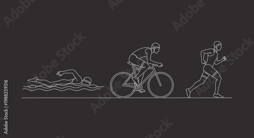Minimalist Triathlon Illustration Depicting Swimming, Cycling, and Running Stages Skillfully