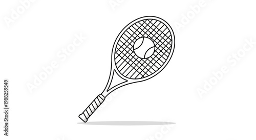 Minimalistic Tennis Racket And Ball Illustration Against a Pure White Background For Sport Designs