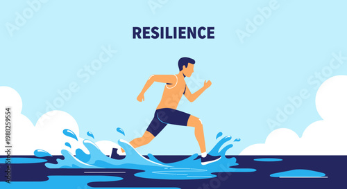 Man Running Through Water Overcoming Obstacles Symbolizing Resilience