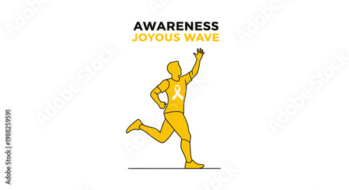 Man Running With Awareness Ribbon Symbol And Joyous Wave Message