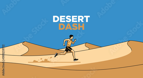 Man Sprinting Through Desert Dunes On A Bright Sunny Day