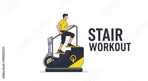 Man Training On Stair Climber Machine: Cardio Exercise And Fitness Concept Illustration