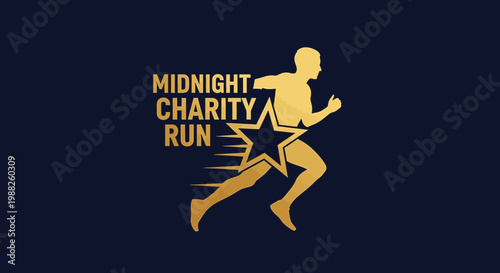 Midnight Charity Run Logo: Golden Silhouette of Runner and Star on Dark Background