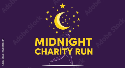 Midnight Charity Run Illustration Depicting An Evening Event With Stars And Moon Symbolism