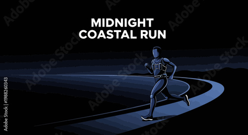 Midnight Coastal Run Depiction: The Silhouette Of A Runner At Dusk Over The Sea