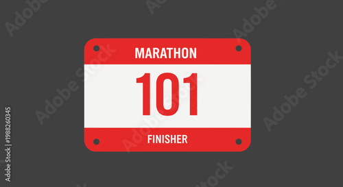 Marathon Finisher Bib Number 101 Red White Graphic