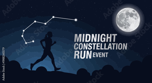 Midnight Constellation Run Event: Nighttime Fitness and Celestial Challenge Silhouette