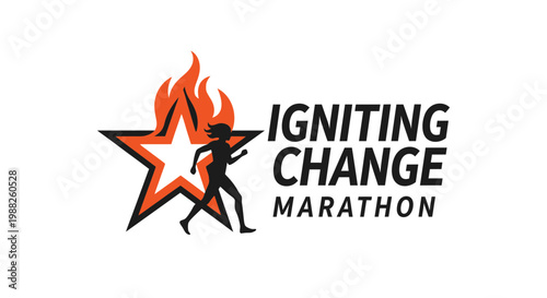 Marathon Logo Depicting A Runner With Star And Flames Against A White Background