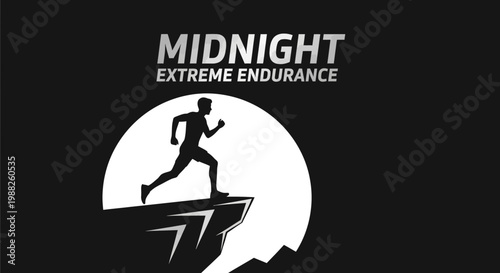 Midnight Extreme Endurance Runner Silhouette on Moon with Determination Concept Illustration