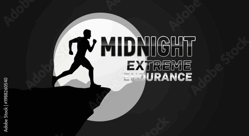Midnight Endurance Runner Silhouetted on Cliff Edge Demonstrating Athleticism and Determination