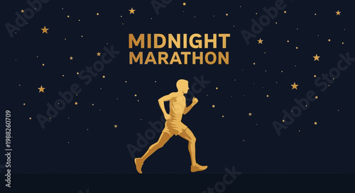 Midnight Marathon Runner Silhouette Under a Starry Night Sky for Event Design