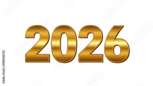 A gleaming golden New Year's logo design presents the vector illustration of the numbers two thousand twenty-six against a clean white background, embodying a business-themed art style