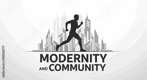 Modern City Runner Illustration Representing Urban Connectivity and Societal Advancement