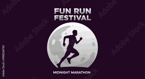 Midnight Race Graphic Featuring a Silhouette Runner In Front of Moon on Dark Background