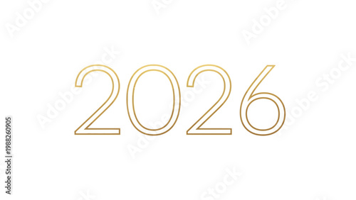 A golden '2026' numeric vector illustration against a clean white background presents a minimalist New Year's logo design, conveying a sense of anticipation and modern business
