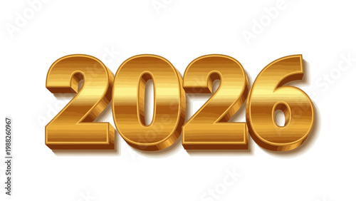 A festive 2026 New Year design showcases golden numbers illustrated in a vector format against a crisp white background, radiating a sense of optimism and anticipation for a successful year