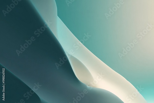 Abstract gradient design with smooth curved lines in soft teal and cream tones