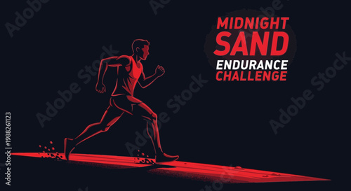 Midnight Sand Endurance Challenge Depicting Runner Sprinting Towards A Goal in Darkness
