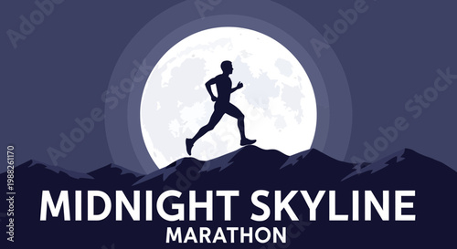 Midnight Skyline Marathon: Running Under the Moonlight with Silhouette Runner and Mountain View