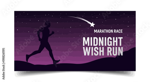Midnight Sports Event: Marathon Race, Starry Night, Silhouette Running Art Design